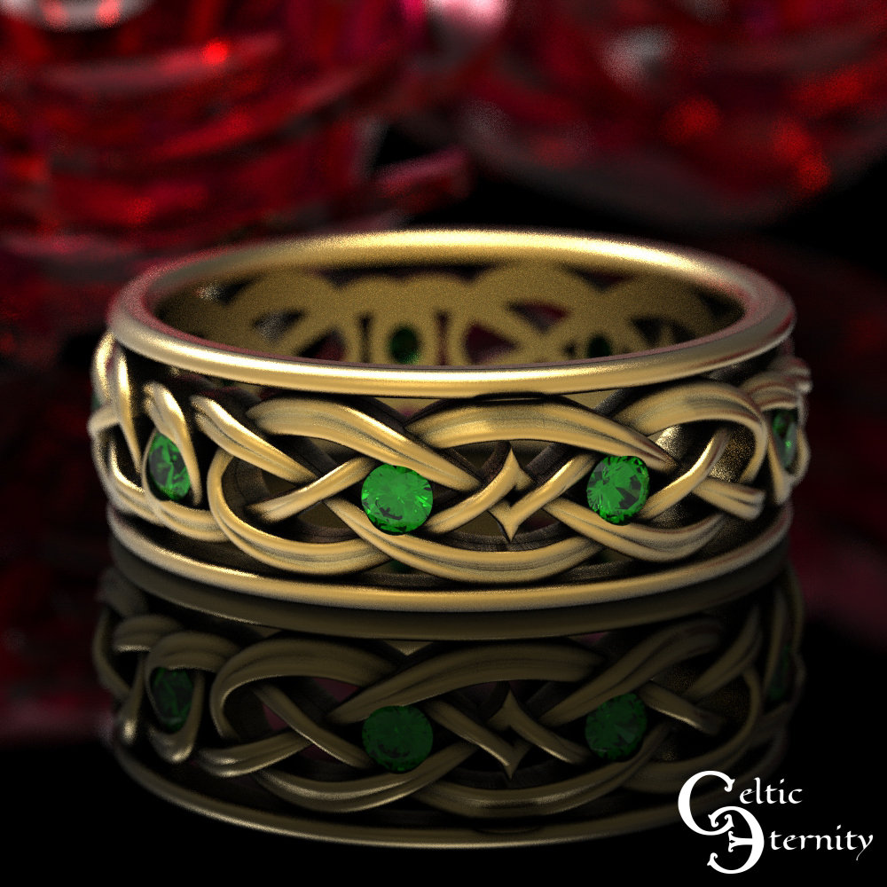 14K Emerald Gold Ring, 10K Celtic Wedding Ring, 10K Emerald Celtic ...