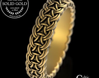 14K Gold Lady Viking Ring, Platinum Borre Style Chainmail Ring, 18K White Gold Norse Shield Braid Wedding Band, Tribal Weave Jewelry, 3308