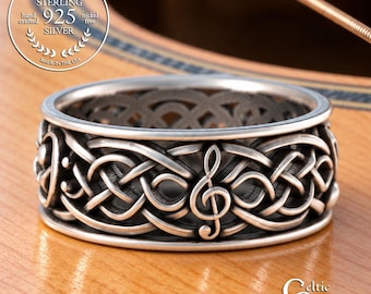 Musical Wedding Ring, Infinity Symbol Ring, Sterling Silver Music Ring, Music Note Ring, Celtic Music Wedding Ring, Celtic Silver Ring, 1715