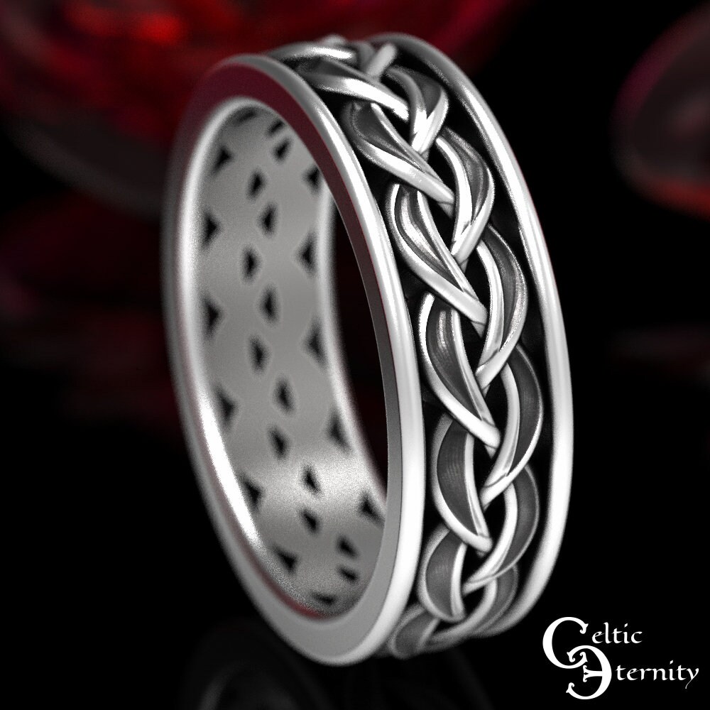 Mens Silver Celtic Ring, Silver Celtic Braid Ring, Silver Weave Ring, Braid Wedding Band