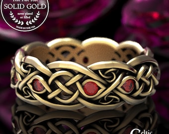 Infinity Wedding Band With Rubies, Gold Celtic Ring, Unique Wedding Ring, Celtic Wedding Band, Made 10K 14K 18K Gold or Platinum 1052