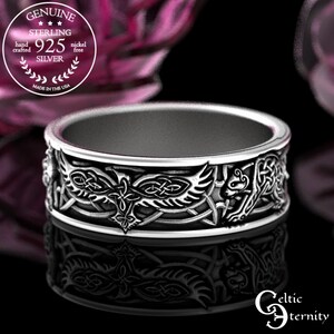 3 Viking Animal Ring, Sterling Raven Bear Wolf Wedding Band, Viking Spirit Animal Ring, Men Viking Wedding Band, Silver Men Raven Ring, 4161