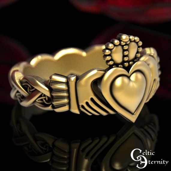 Infinity Gold Claddagh Ring, Womans Claddagh Ring, Gold Celtic Wedding Band, Gold Irish Heart Ring, Platinum Claddagh Wedding, 1543