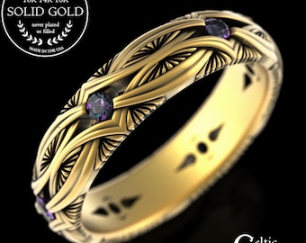 10K Alexandrite Wedding Ring, Gold Alexandrite Wedding Band, 10K Celtic Alexandrite Ring, Alexandrite Celtic Wedding Ring, 14K Celtic, 1404