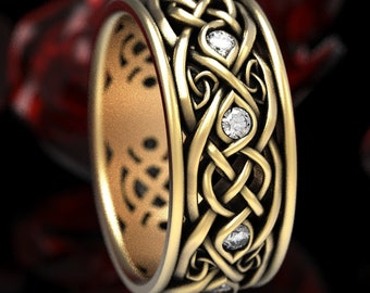 Infinity Wedding Band With Moissanites, Gold Celtic Ring, Unique Wedding Ring, Celtic Wedding Band, Made 10K 14K 18K Gold or Platinum 1096