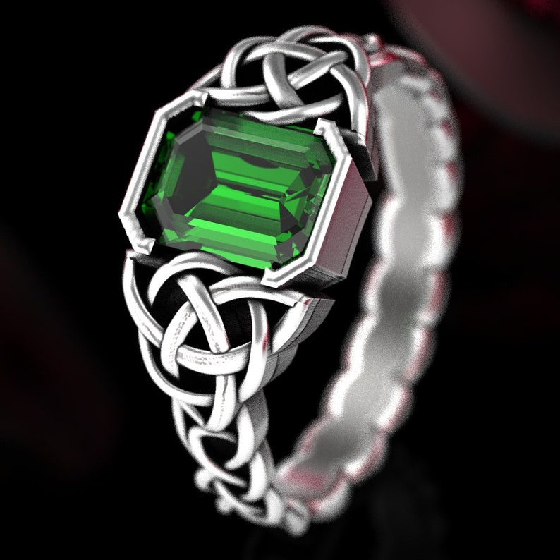 Celtic Engagement Ring Emerald & Sterling Wedding Ring Etsy