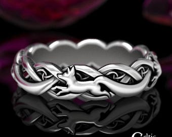 Sterling Fox Wedding Band, Celtic Fox Wedding Ring, Celtic Fox Ring, Sterling Fox Ring, Silver Fox Wedding Band, Womens Fox Ring, 1871