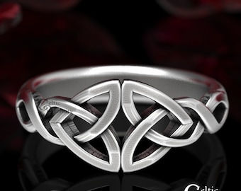 Sterling Trinity Heart Ring, Signet Heart Knot, Celtic Heart Ring, Irish Wedding Band, Silver Heart Knotwork, Elf Ring, Magic Ring, 1406