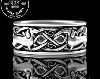 Mens Dachshund Ring, Sterling Silver Dog Ring, Dachshund Jewelry, Dog Lover Gift, Canine Ring, Dog Show Ring, Dachshund Wedding Ring, 3013