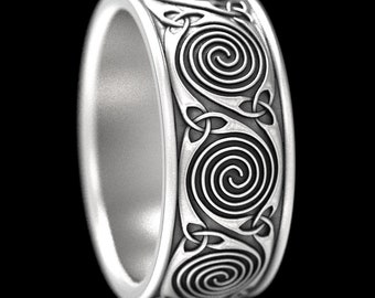 Sterling Celtic Wedding Ring, Men's Wedding Band, Celtic Spiral Wedding Ring, Celtic Spiral Ring, Man's Modern Ring, Sacred Spiral, 1721
