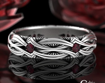 Celtic Ruby Band, Sterling Irish Wedding Ring, Silver Ruby Wedding Ring, Sterling Ruby Celtic Ring, Womens Ruby Wedding Ring, 1404