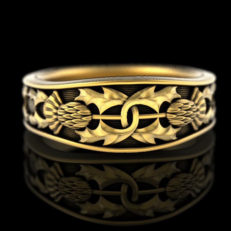 Scottish Thistle Ring 10K 14K or 18K Gold Wedding Ring Etsy