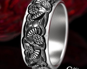 Men's Thistle Ring, Scottish Wedding Ring, Sterling Silver Thistle Ring, Wide Mens Ring, Celtic Thistle Ring, Celtic Wedding Ring, 1471