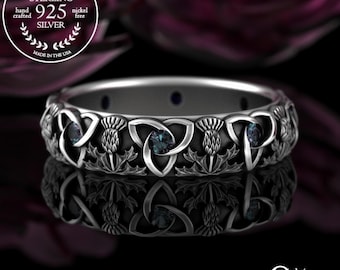 Womens Alexandrite Thistle Ring, Sterling Classic Thistle Wedding Band, Scottish Simple Thistle Ring, Womens Celtic Alexandrite Ring, 4813