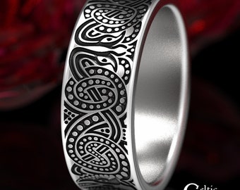 Ancient Snake Ring, Silver Ouroboros Ring, Sterling Silver Viking Ring, Mens Viking Ring, Viking Wedding Band, Jormungand Viking Ring, 1588