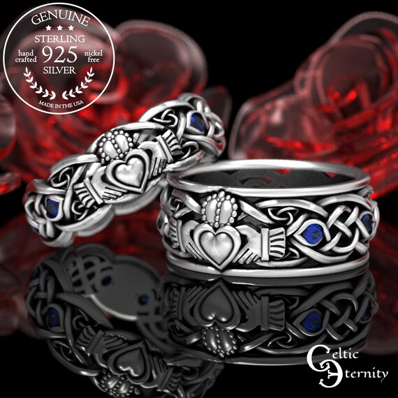Matching Sapphire Handfasting Set in Sterling, Silver His Hers