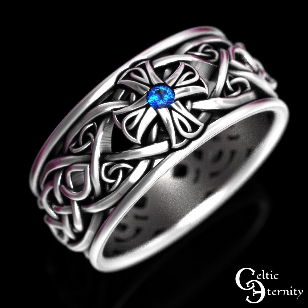 Gold Celtic Cross Ring, Mens 14K Cross Ring, 10K Cross Wedding Ring