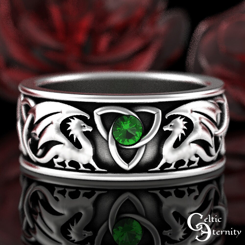 Sterling Welsh Dragon Ring, Emerald Celtic Dragon Wedding Band, Silver Dragon  Ring, Irish Dragon Ring, Mens Scottish Dragon Ring, 3053