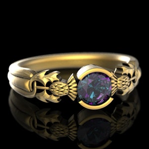 Thistle Engagement Ring, Gold & Alexandrite Solitaire, Scottish Wedding, Scottish Engagement Ring, Alexandrite Engagement Ring 1774