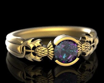 Thistle Engagement Ring, Gold & Alexandrite Solitaire, Scottish Wedding, Scottish Engagement Ring, Alexandrite Engagement Ring 1774