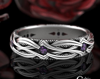 Alexandrite Celtic Band, Sterling Alexandrite Wedding Ring, Celtic Alexandrite Ring, Silver Celtic Ring, Irish Alexandrite Wedding, 1404