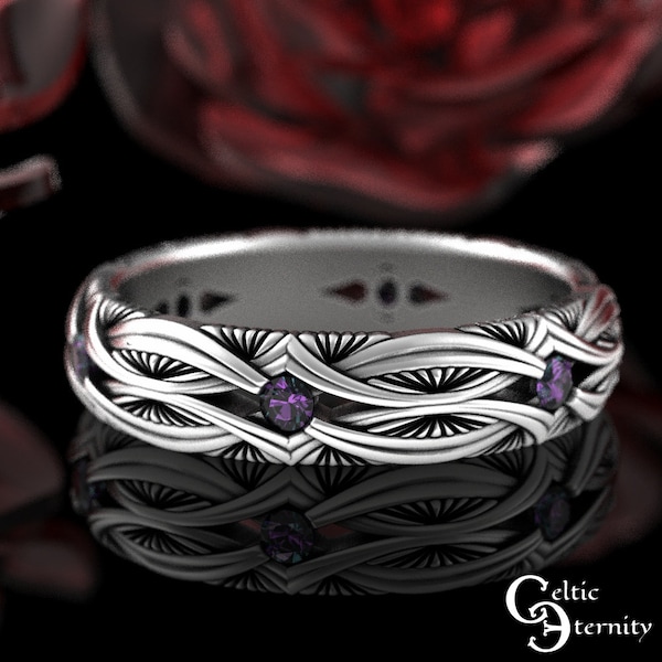 Alexandrite Celtic Band, Sterling Alexandrite Wedding Ring, Celtic Alexandrite Ring, Silver Celtic Ring, Irish Alexandrite Wedding, 1404