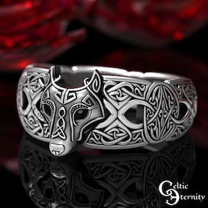 Celtic Wolf Ring, Sterling Wolf Ring, Wolf Ring, Wolf Wedding Ring, Norse Ring, Viking Ring, Viking Wolf Ring, Men&#39;s Wolf Ring, 1445