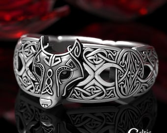 Celtic Wolf Ring, Sterling Wolf Ring, Wolf Ring, Wolf Wedding Ring, Norse Ring, Viking Ring, Viking Wolf Ring, Men's Wolf Ring, 1445