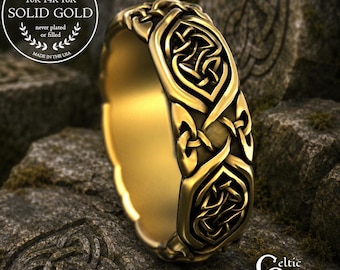 Celtic Heart & Botanical Knotwork Ring in Gold, 10K 14K Woven Hearts Wedding Band, Woman's Irish Knotwork Weave Ring, Platinum Welsh, 2007