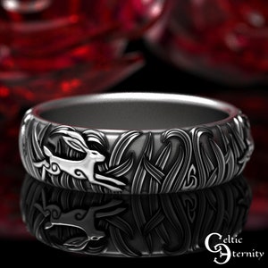 Sterling Rabbit Ring, Silver Rabbit Ring, Celtic Rabbit Ring, Sterling Silver Rabbit Wedding Ring, Bunny Ring, Rabbit Wedding Band, 1905
