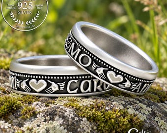 Irish Soulmate Rings, Gaelic Wedding Rings, Matching Claddagh Rings, Sterling Silver Claddagh Wedding Ring Set, His Hers Irish Rings, 1542