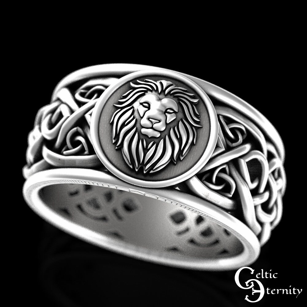 Sterling Silver Celtic Lion Ring, Mens Celtic Lion Wedding Ring, Celtic