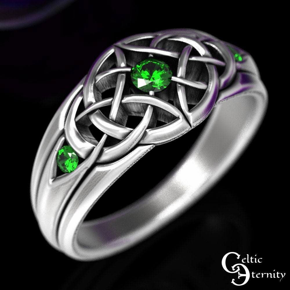 Emerald Statement Ring, Silver Statement Ring, Celtic Emerald Ring ...