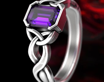 Celtic Amethyst Ring, Amethyst Engagement Ring, Sterling Silver Celtic Ring, Celtic Engagement Ring, Wedding Solitaire, Amethyst Ring, 401