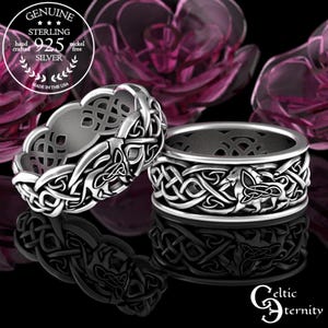 Matching Lion Lioness Ring Set, Sterling His Hers Wedding Ring Set, Celtic Male Female Lion Wedding Bands, Jungle Wedding Rings, 3048 3054