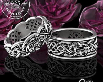 Matching Lion Lioness Ring Set, Sterling His Hers Wedding Ring Set, Celtic Male Female Lion Wedding Bands, Jungle Wedding Rings, 3048 3054