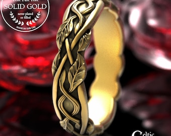 Woman Gold Fairytale Wedding Band, 14K White Gold Woven Tree Branch Ring, Platinum Botanical Twisted Vines Anniversary, Forest Jewelry, 2050