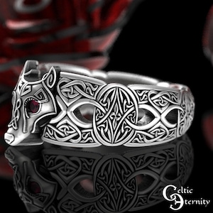 Ruby Celtic Wolf Ring, Ruby Wolf Ring, Sterling Wolf Ring, Wolf Wedding Ring, Ruby Viking Ring, Viking Wolf Ring, Mens Wolf Ring, 1744 image 6