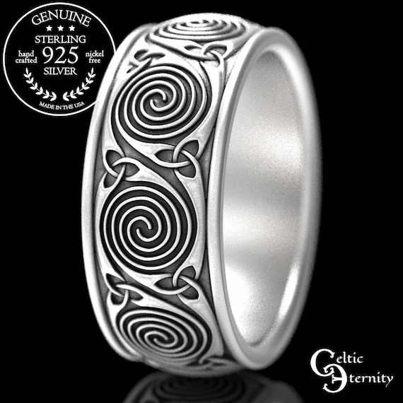 Sterling Celtic Wedding Ring, Men's Wedding Band, Celtic Spiral Wedding Ring, Celtic Spiral Ring, Man's Modern Ring, Sacred Spiral, 1721