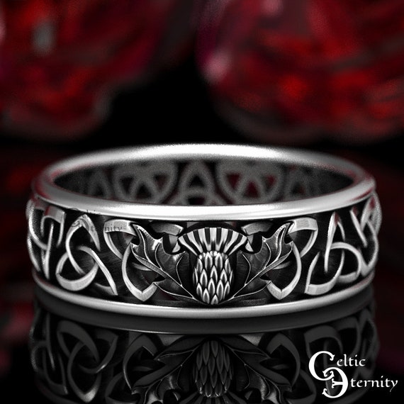 Sterling Silver Thistle Ring Celtic Wedding Band Thistle Wedding Ring Silver Irish Wedding Ring Sterling Trinity Knot Ring 1492 Etsy