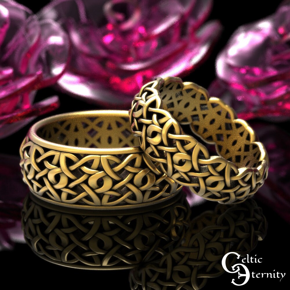 Gold Heart Knot Ring Set, White Gold Matching Heart Rings, Gold