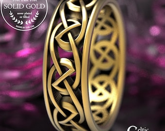 Gold Celtic Wedding Ring, Men Platinum Wedding Band, Modern Gold Ring, Tribal Design, Modern Celtic Ring, Infinity Wedding Band, 516