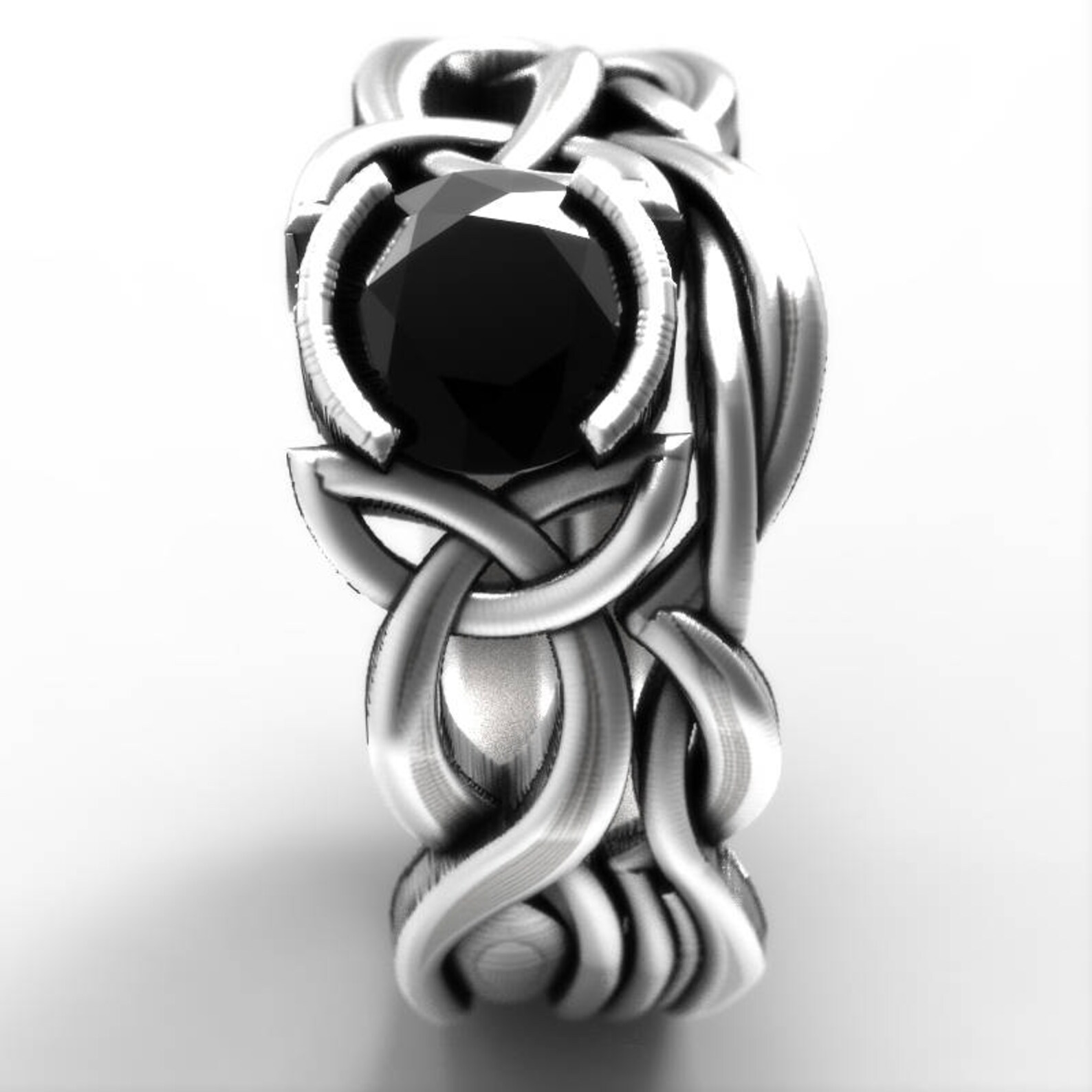 Black Spinel Engagement Ring Set Sterling Silver Celtic Knot Etsy