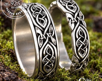 Intricate Irish Knotwork For Bride Groom Wedding Ring Set, Sterling Silver Celtic Woven Wedding Bands, Scottish Matching Rings, 2005 2006