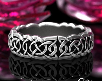 Womens Slender Wedding Band, Womens Celtic Knotwork Ring, Sterling Silver Celtic Ring, Womens Woven Celtic Ring, Silver Dainty Ring, 1832