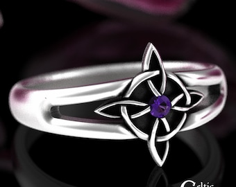 Amethyst Celtic Knot Ring, Sterling Celtic Goddess Ring, Witch Knot Ring, Silver Goddess Ring, Womens Celtic Ring, Silver Witch Ring, 9924