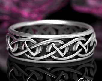 Sterling Celtic Wedding Ring, Men Wedding Band, Celtic Knot Silver Ring, Tribal Design, Modern Celtic Ring, Silver Infinity Wedding Band 516