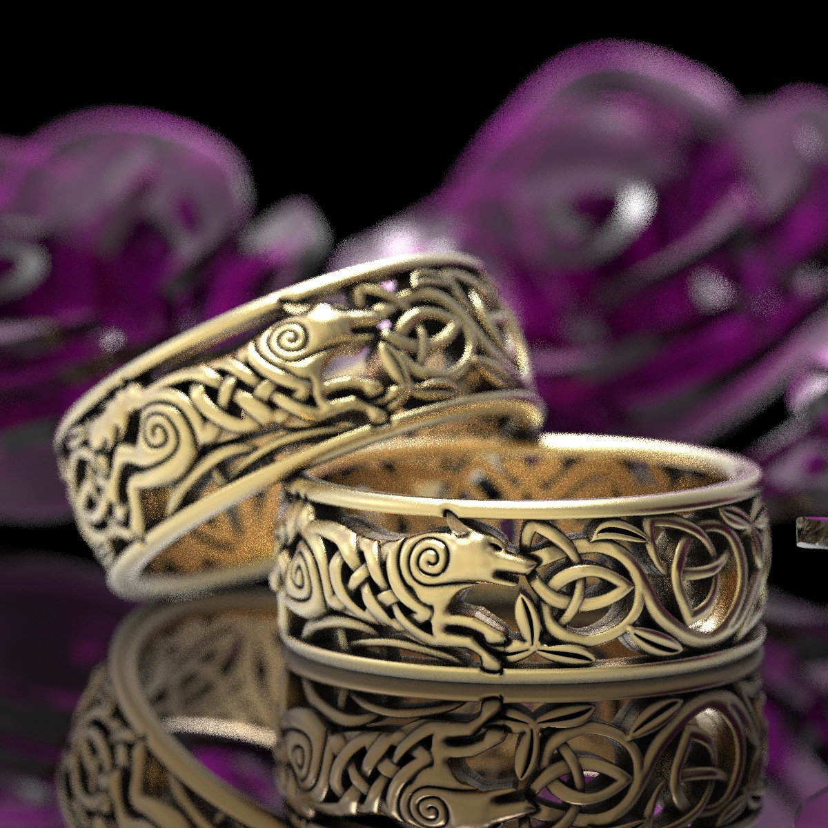  Celtic  Wolf Ring  Set  Wolf Knot Celtic  Wedding  Rings  Wolf 