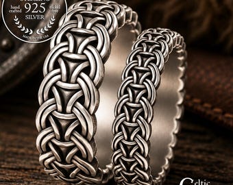 Matching Viking Chain Wedding Ring Set, Sterling His & Hers Norse Chainmail Wedding Bands, Silver Pagan Bride Groom Jewelry, 3308 3309