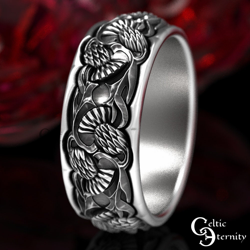 Men's Thistle Ring, Scottish Wedding Ring, Sterling Silver Thistle Ring ...